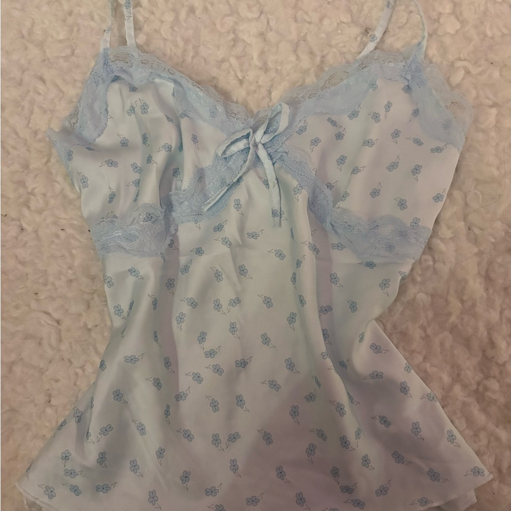 Elegant Blue Floral Lace Chemise